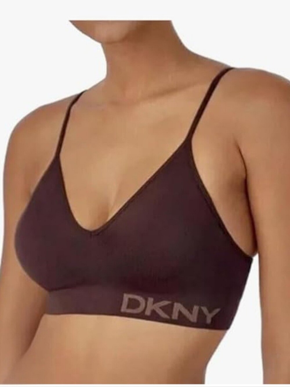 Dkny Brown Seamless V-Neck Bralette with Logo Band